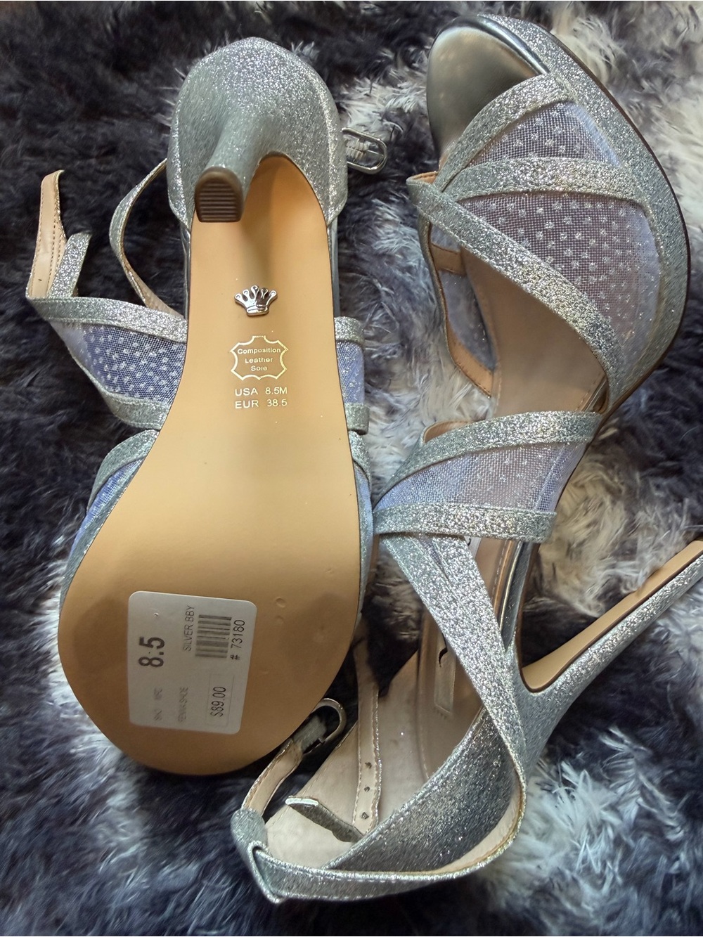 Women's Silver Glitter Strappy Heels